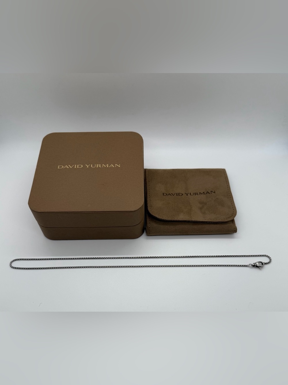 David Yurman 22in Box Chain Necklace with original Brown Box and Suede Pouch